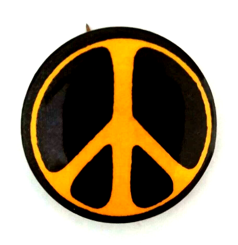 PEACE SIGN BUTTON - An ORIGINAL 1964 Peace March Pinback Button: LIGHT ORANGE