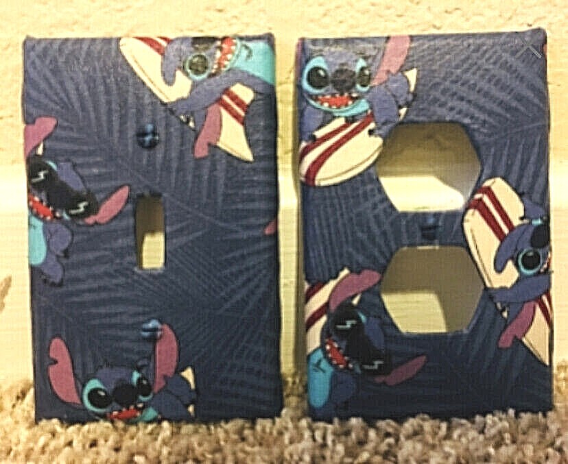 Assorted Lilo & Stitch Hawaiian Handmade Fabric Switch Plate Covers Set.