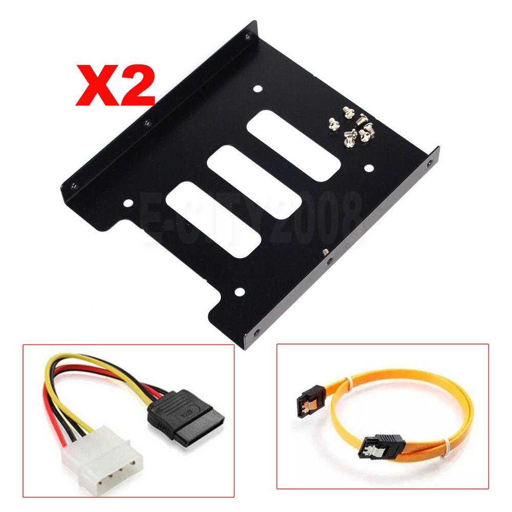 2pcs 2.5 to 3.5 Inch HDD SSD Mounting Kit Adapter Bracket SATA Data Power Cable