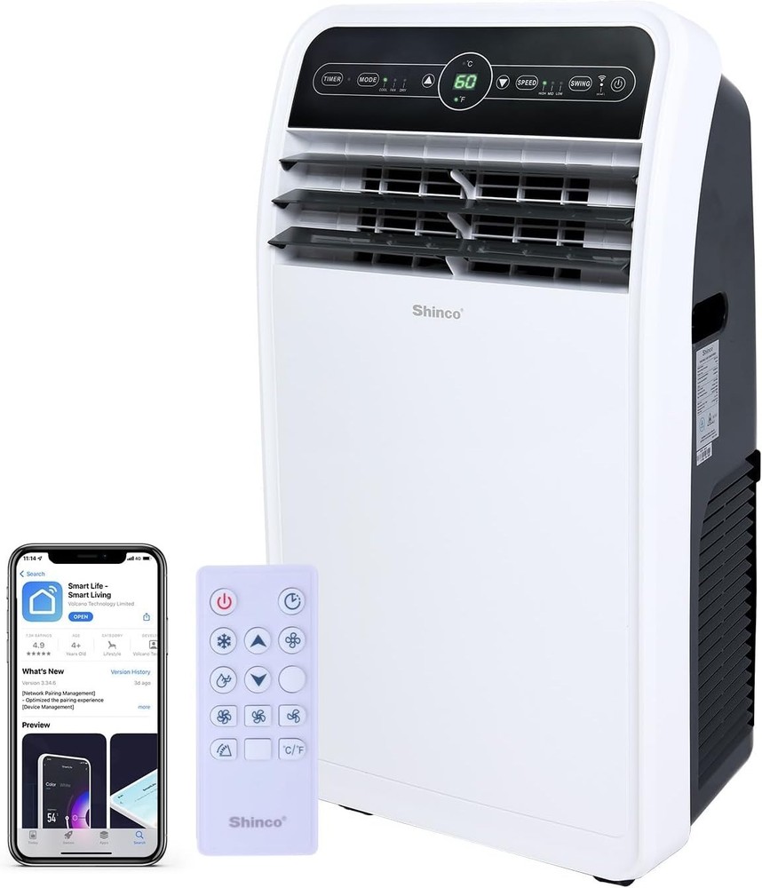 12000 BTU Portable AC WiFi App Control 400 Sq Ft Remote NEW - Shinco