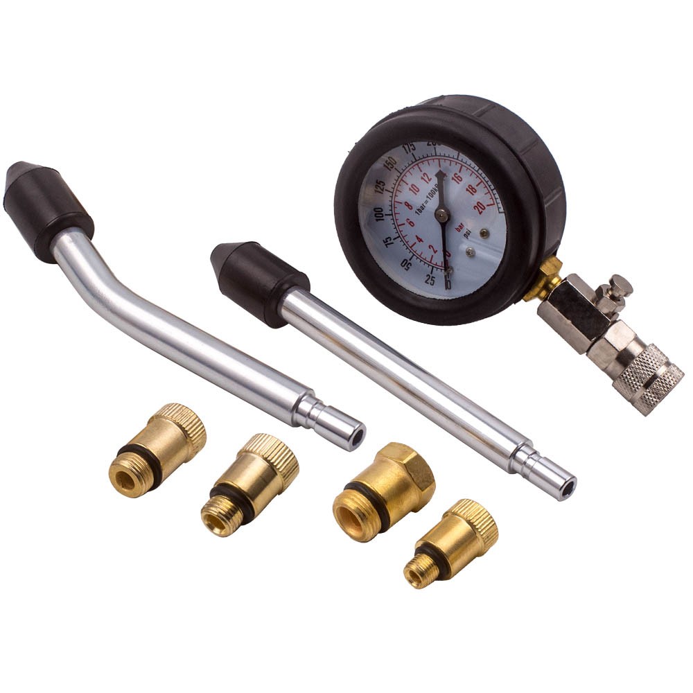 0-300 PSI Engine Cylinder Compression Pressure Tester Gauge Adaptor Tool Kit