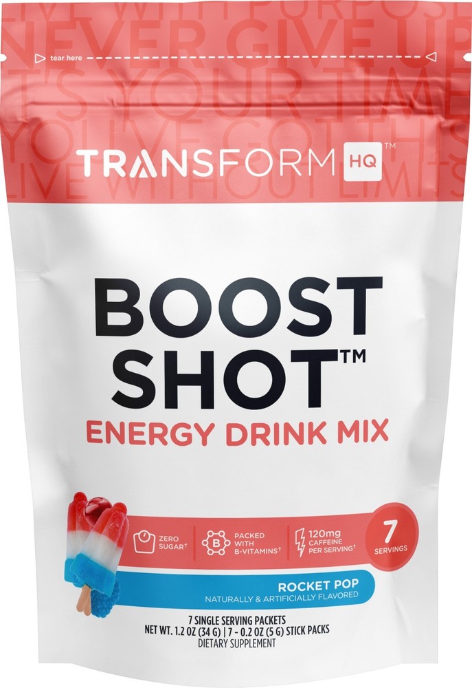 TransformHQ Boost Shot Powder Stick Packets, Rocket Pop Energy - 7 Pack