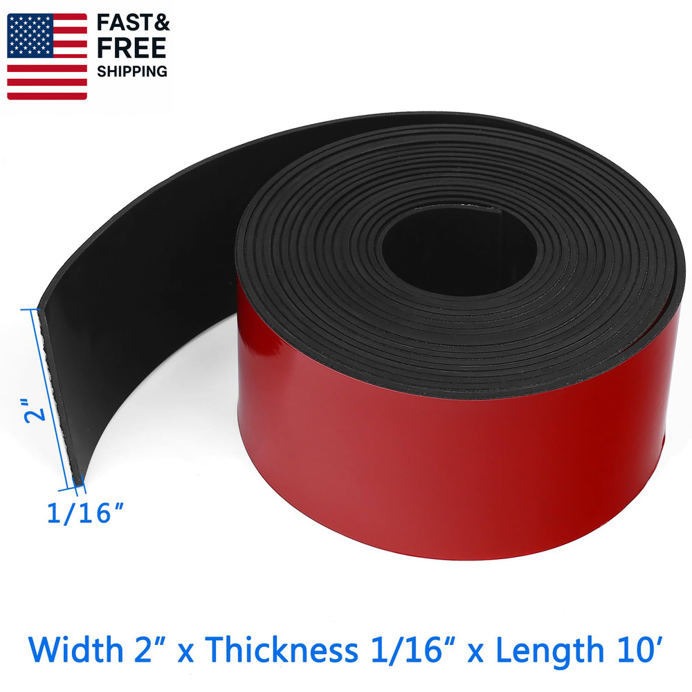 Adhesive Solid Rubber Strips, 2" Wide X 1/16" Thick X 120" Long Self Stick Black
