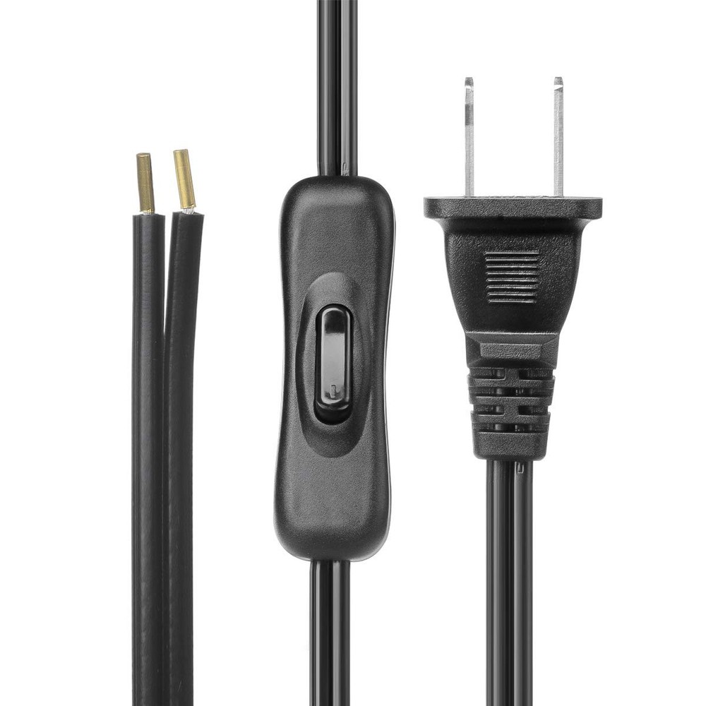 Lamp Cord has Button Switch UL304 2A/120V,Plug,Stripped Ends 6 FT, Black