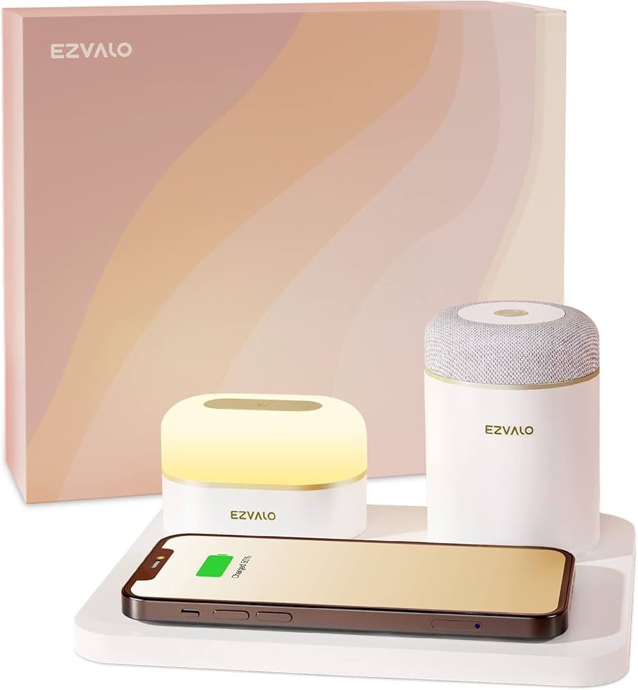 EZVALO Wireless Charging Station with LED Night Light Bluetooth Speaker