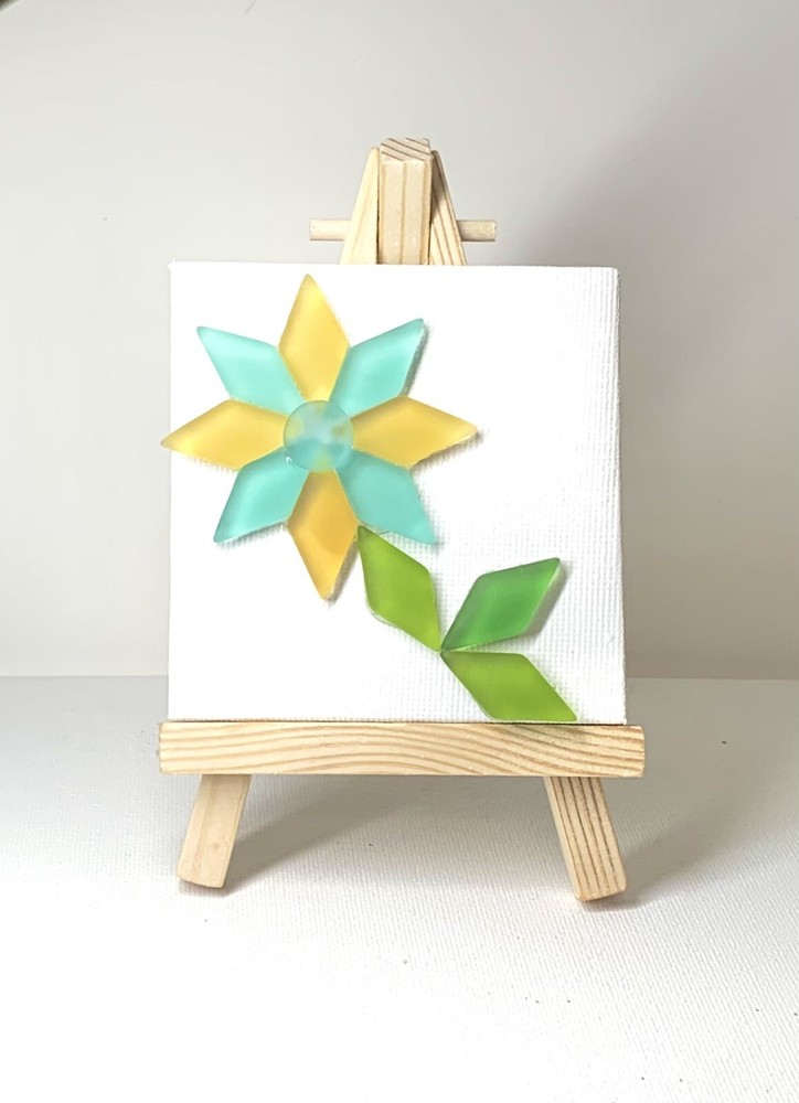 Mini Seaglass Tile Canvas & Easel Stand, Handmade Coastal Decor