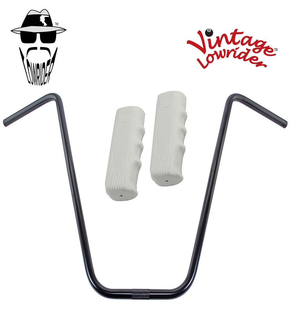 Original Lowrider 24" 22.2 D Handlebar Black Custom 120mm Grips Solid/White