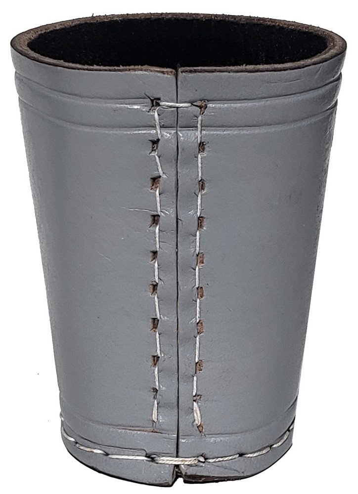 2 Sets Genuine Leather Compact Dice Cups Grey Black + White Dice Rounded Corners