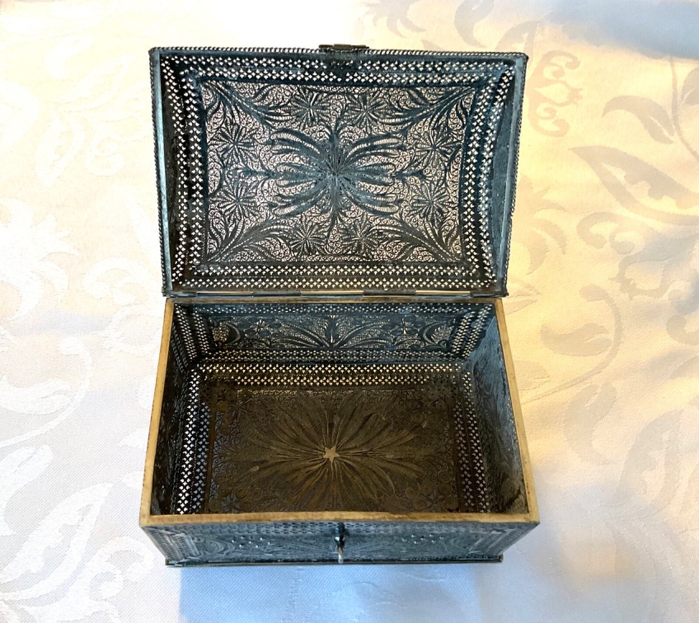 Antique large Solid Silver Filigree Box