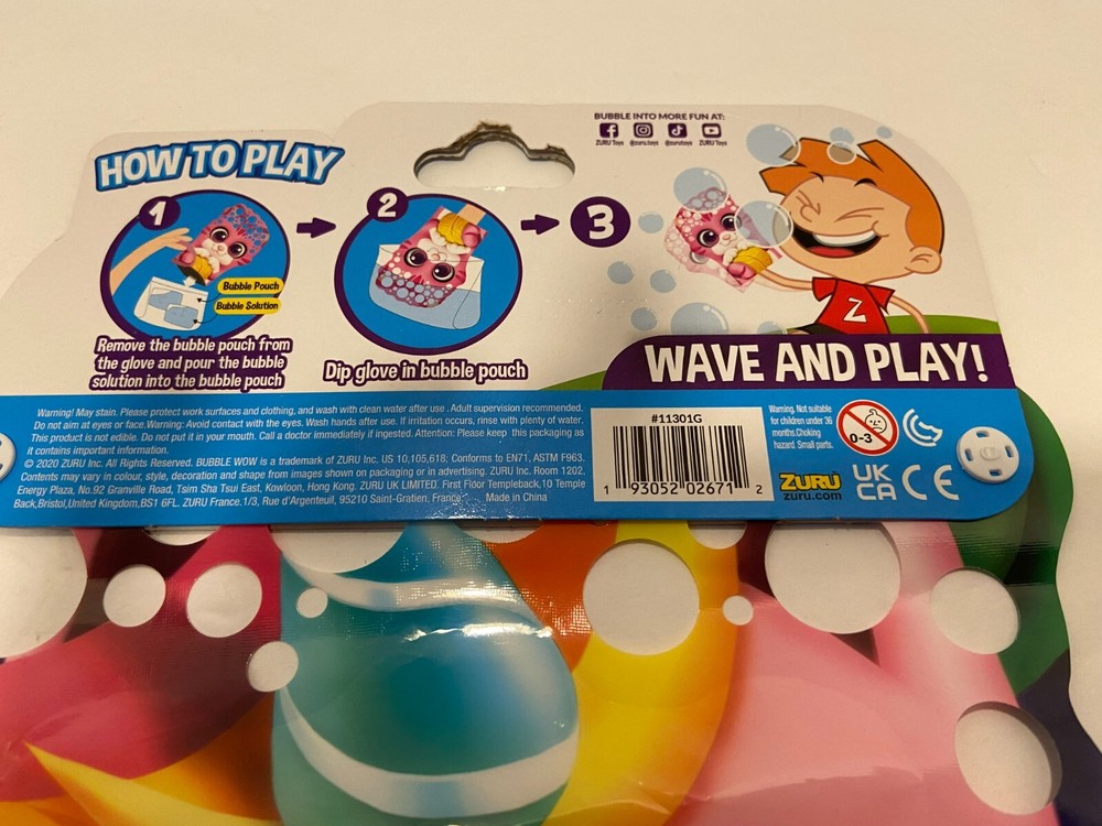 2 Glove-A-Bubbles NEW ~ Wave & Play, Bubble Solution Included & Bubble Pouch