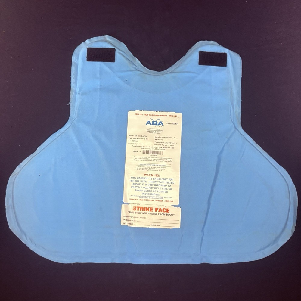 Second Chance Level 2 Vest w/ 3A Back Panel Size Medium Bullet Proof ABA Armor