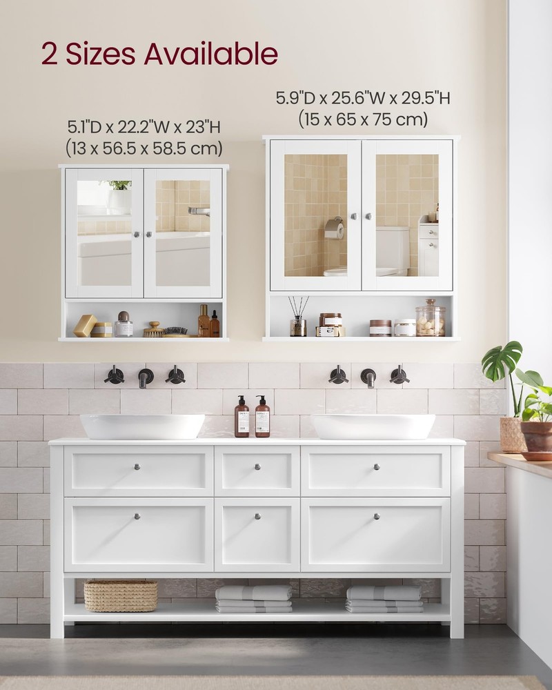Bathroom Cabinet with Mirror, Wall Cabinet with 2 Mirrored Doors, Adjustable ...