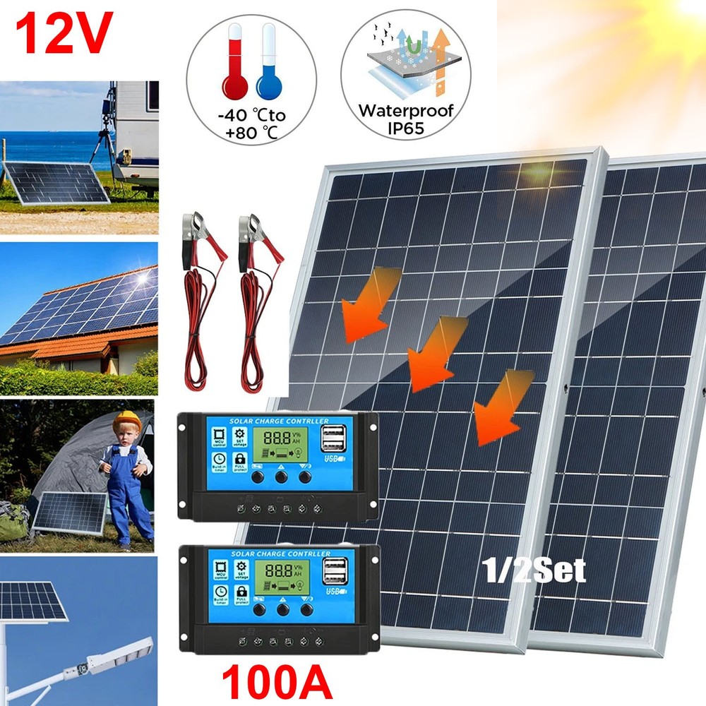 10W Solar Panel Trickle Charger 12V Solar Battery W/ 100A Controller Maintainer