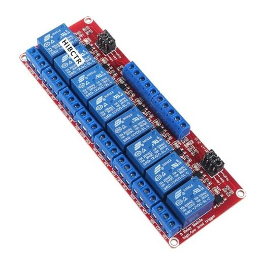 12V 8-Channel Relay Module with Optocoupler Isolation - High/Low Level Trigger