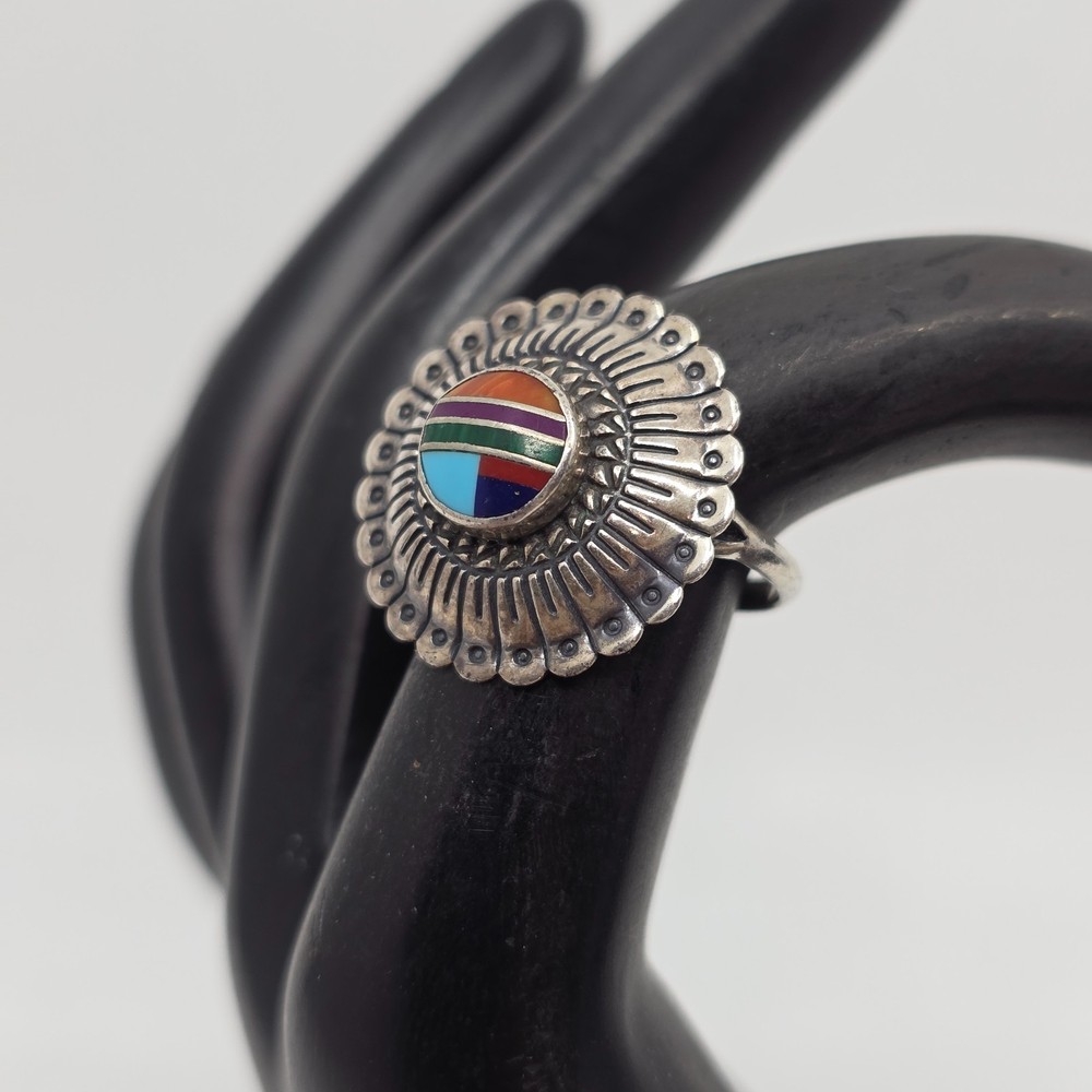 TK Southwest Style Sterling Silver Assorted Stone Ring Size 7.5