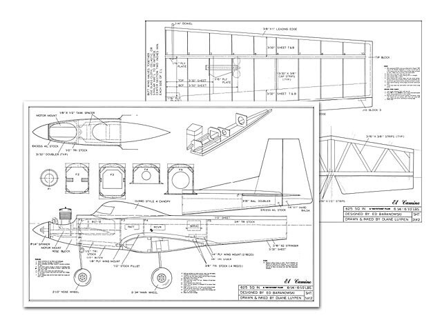 El Camino Pattern Plane 58" Wingspan RC Model Airplane Printed Plans & Templates