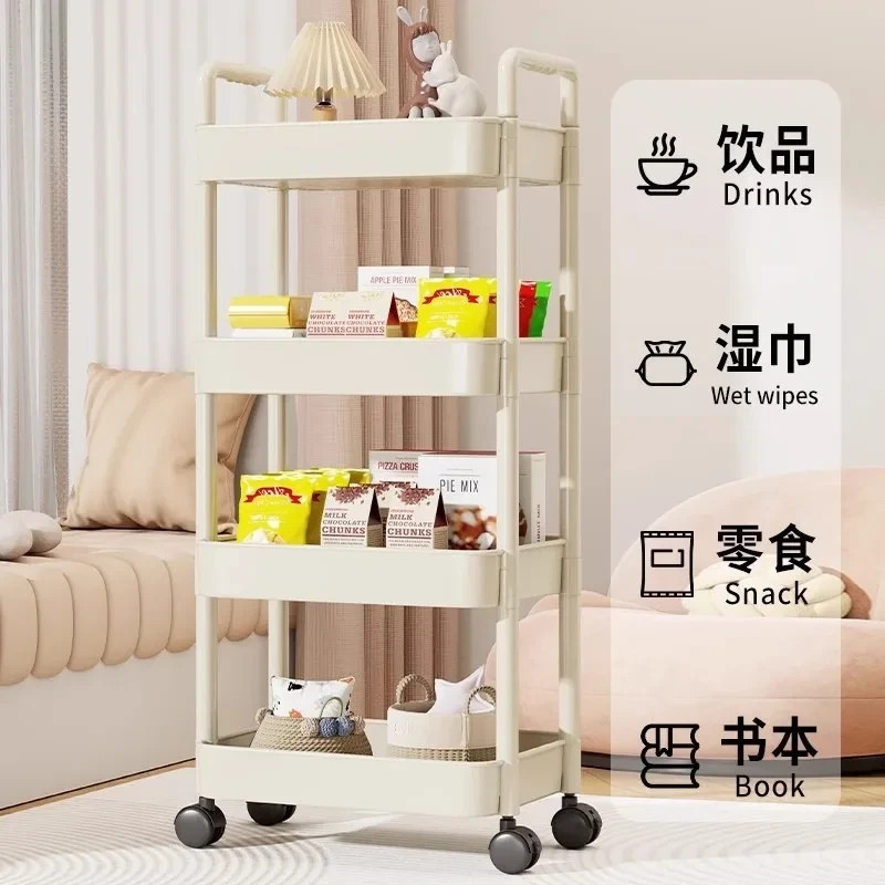 Multi-Layer Storage Trolley with Handlebar Floor-Standing Rack for Kitchen & Bat