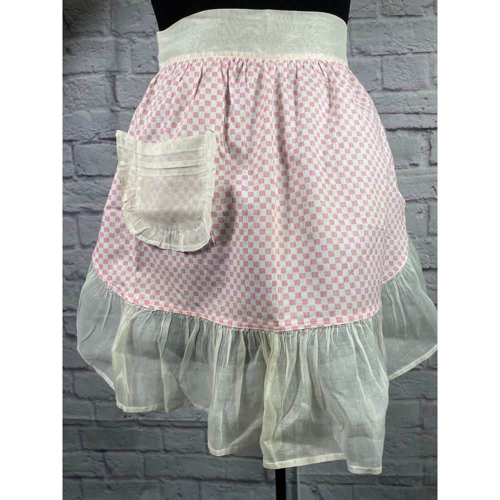 Vintage pink and white gingham hostess apron