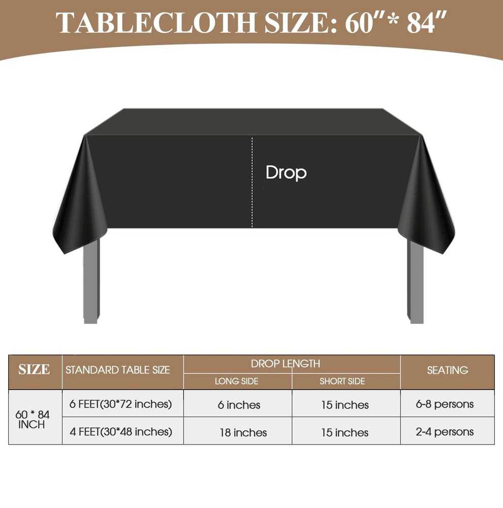 Rectangular Tablecloths 60x84 Inch 1 Pack Black Polyester Table Cloths for Di...