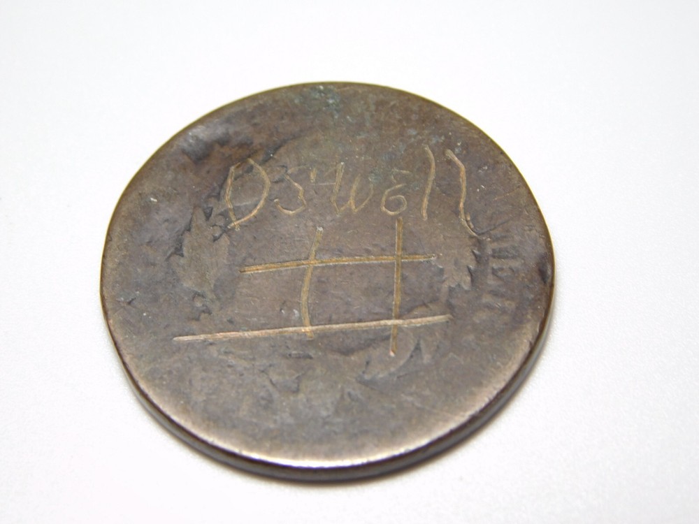 OLD US COPPER COINS 1820 CORONET HEAD LARGE CENT *SCRATCHES ON REVERSE*
