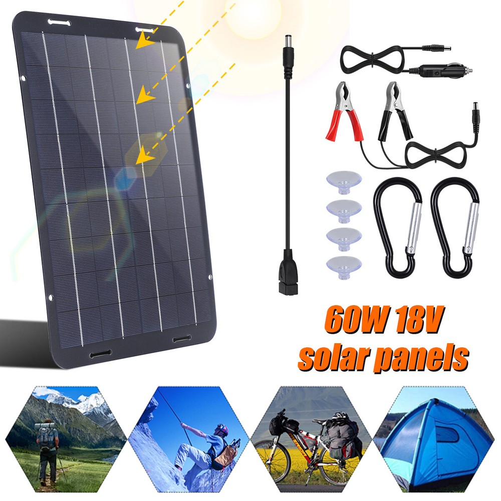 60W Portable Solar Panel 18V Polycrystalline Silicon USB Solar Charging Panel
