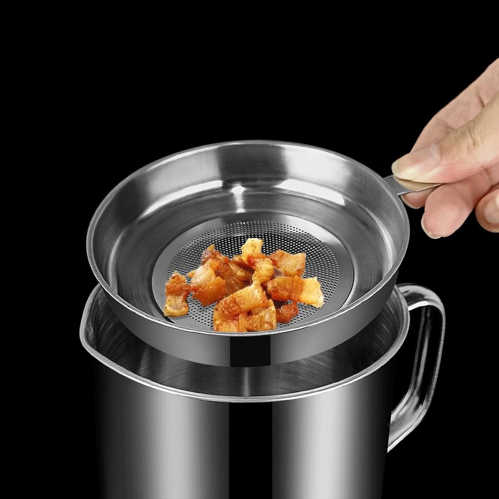 Bacon Grease Container,Kitchen Oil Container Can with Strainer and Silver~2