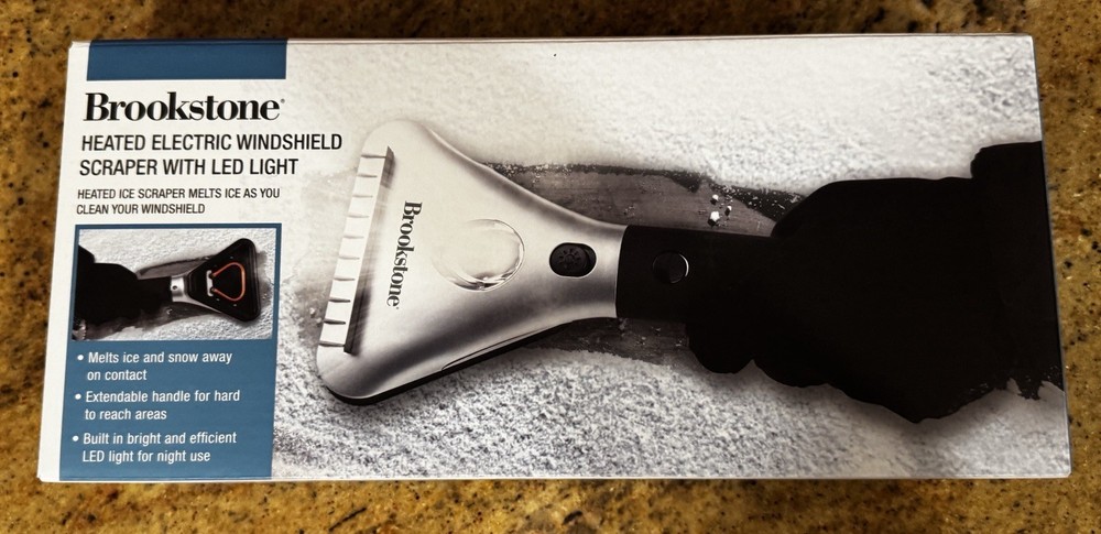 Brookstone Heated Electric Windshield Scraper with LED Light - Snow Ice Melter