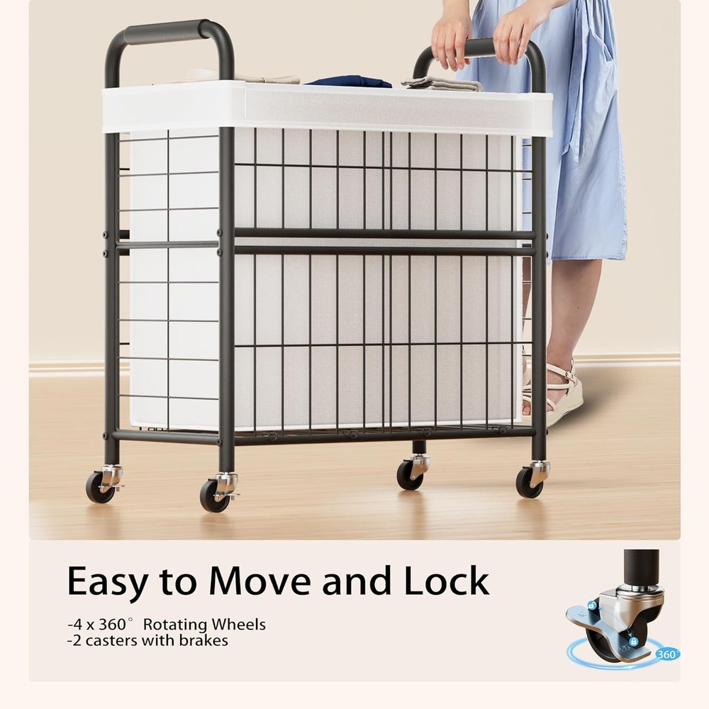 Laundry Hamper 3 Section 145L Rolling Laundry Sorter Basket W/ Wheels