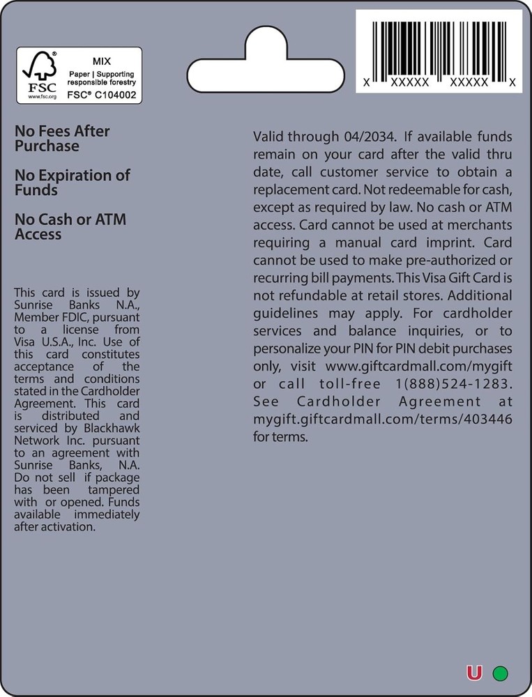 Physical Gift Card $50 plus $4.95 Purchase Fee