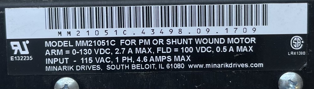 Minarik Motor Controller Model MM21051C 0-130VDC