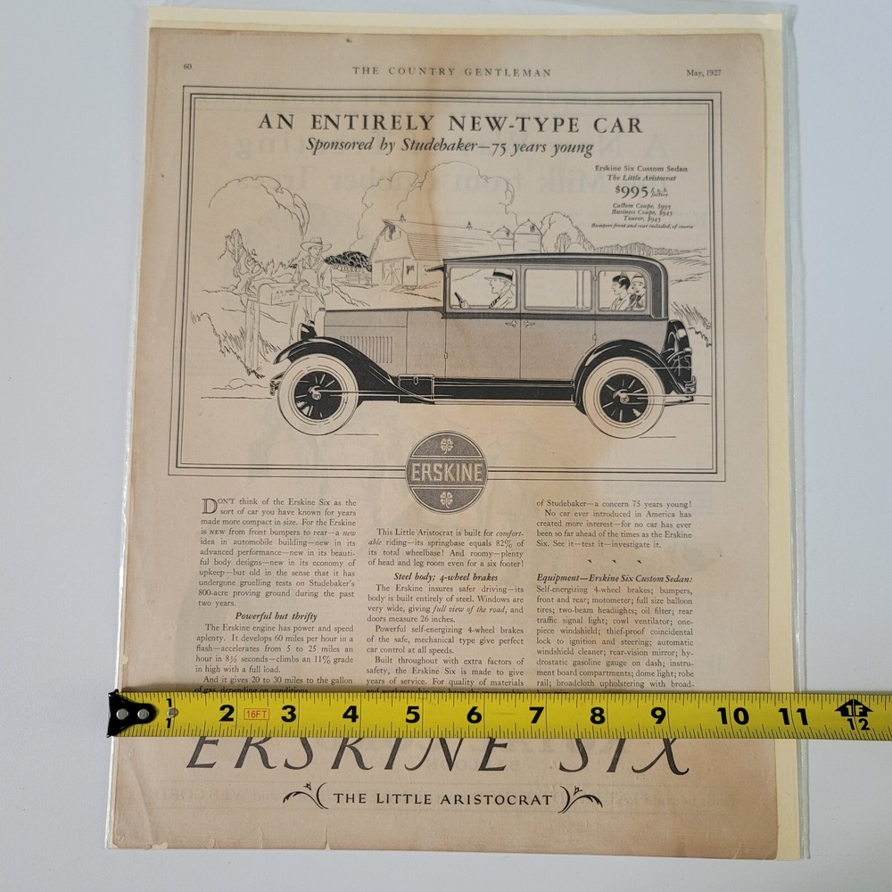 1927 Studebaker Erskine Six AD Ephemera Advertisement