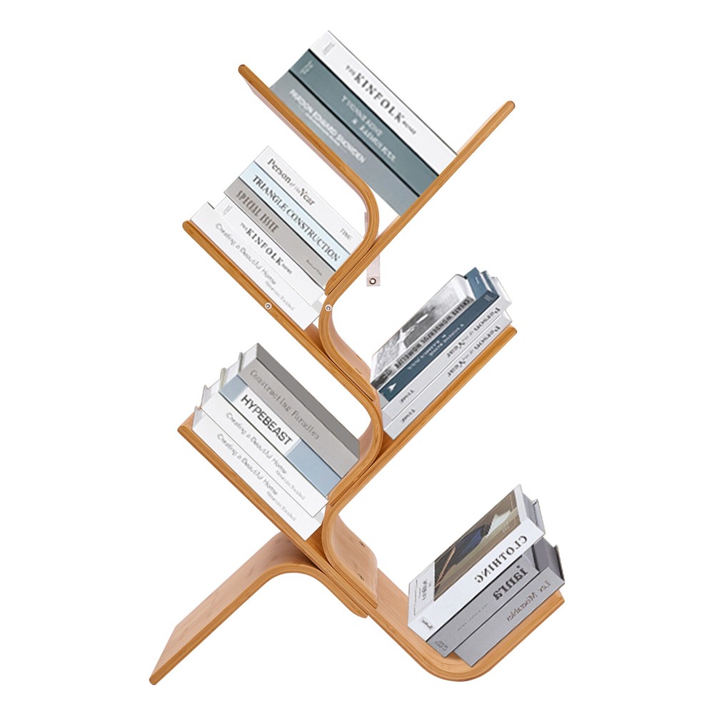 5-Tier Bamboo Tree Bookshelf Modern Floor Standing Bookcase Stand Book Holder