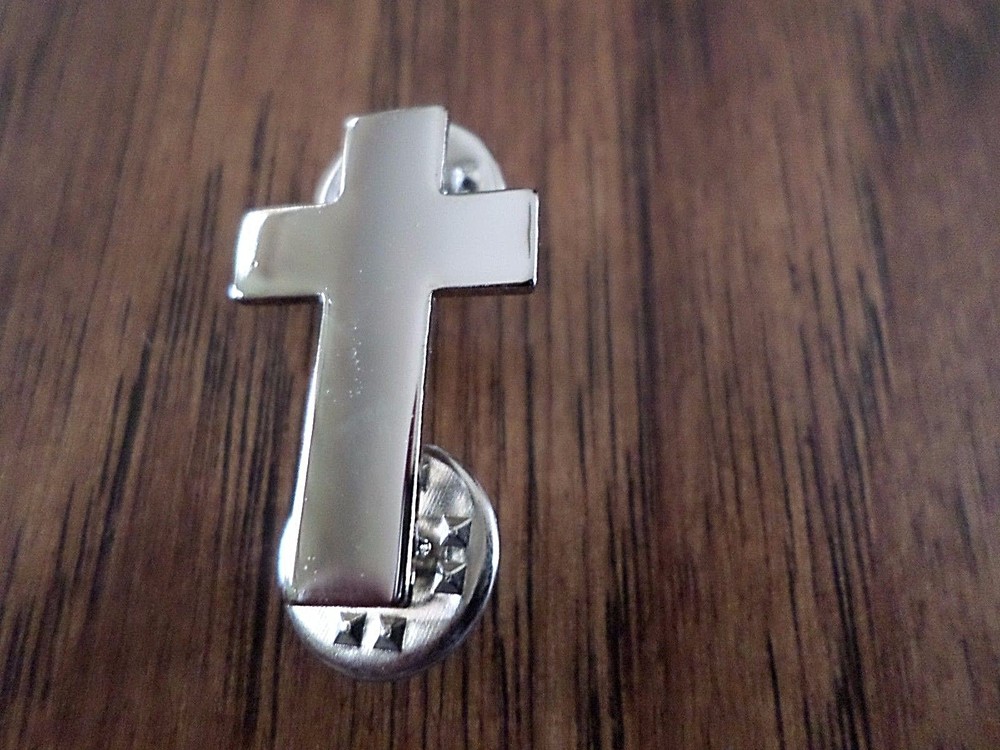 SILVER CHAPLAIN CROSS HAT PIN LAPEL PIN CHRISTIAN CROSS DOUBLE POST PIN