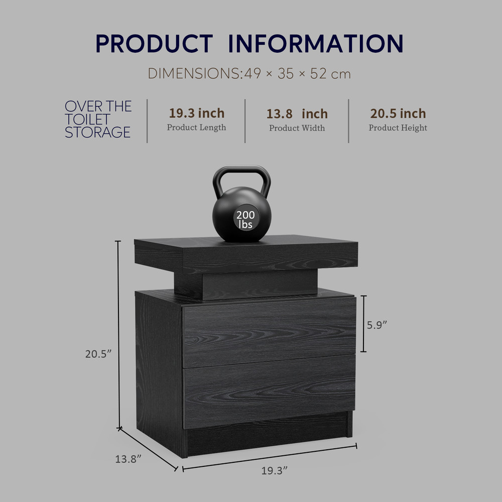 Nightstand LED Bedside Table Cabinet Lights Modern End Side with 2 Drawers
