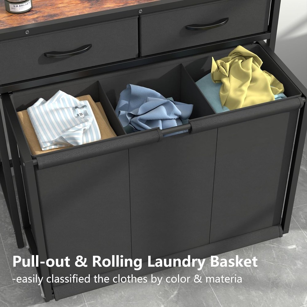 Laundry Hamper Laundry Basket with 3 Section Pull-Out Rolling Bags, Laundry Sort