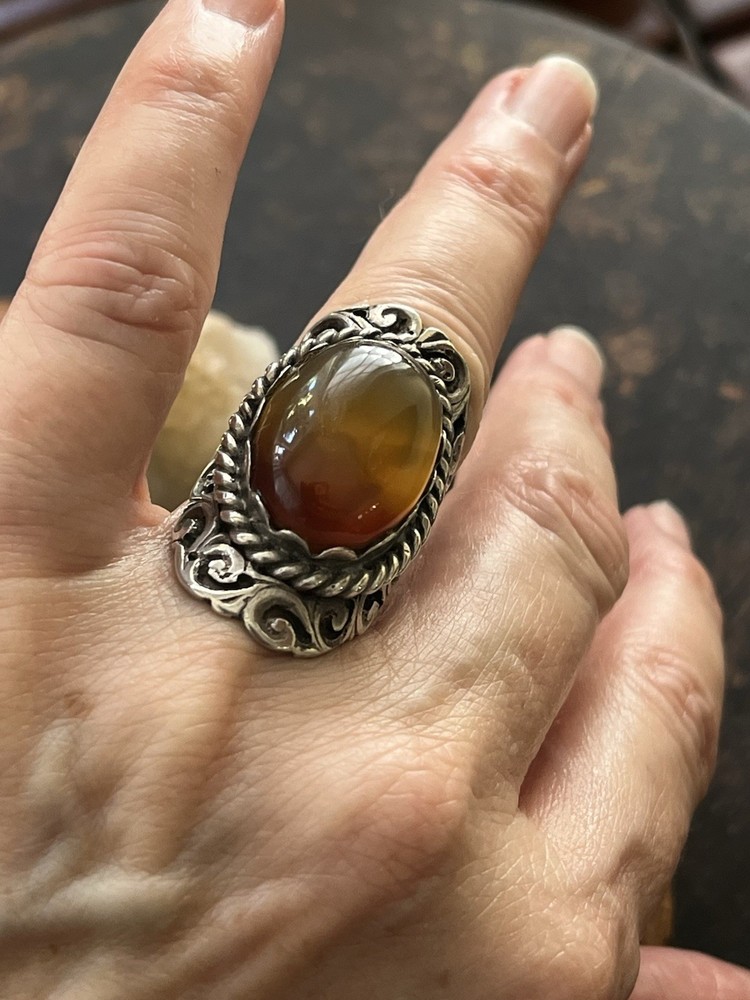 Handmade Sterling And Carnelian Statement Ring Size 7