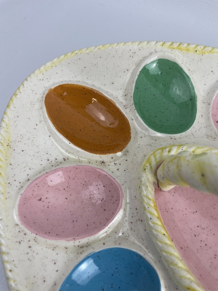 VTG Atlanic Mold Pastel Deviled Egg Platter Tray Dish w/Handle 14×10 Easter