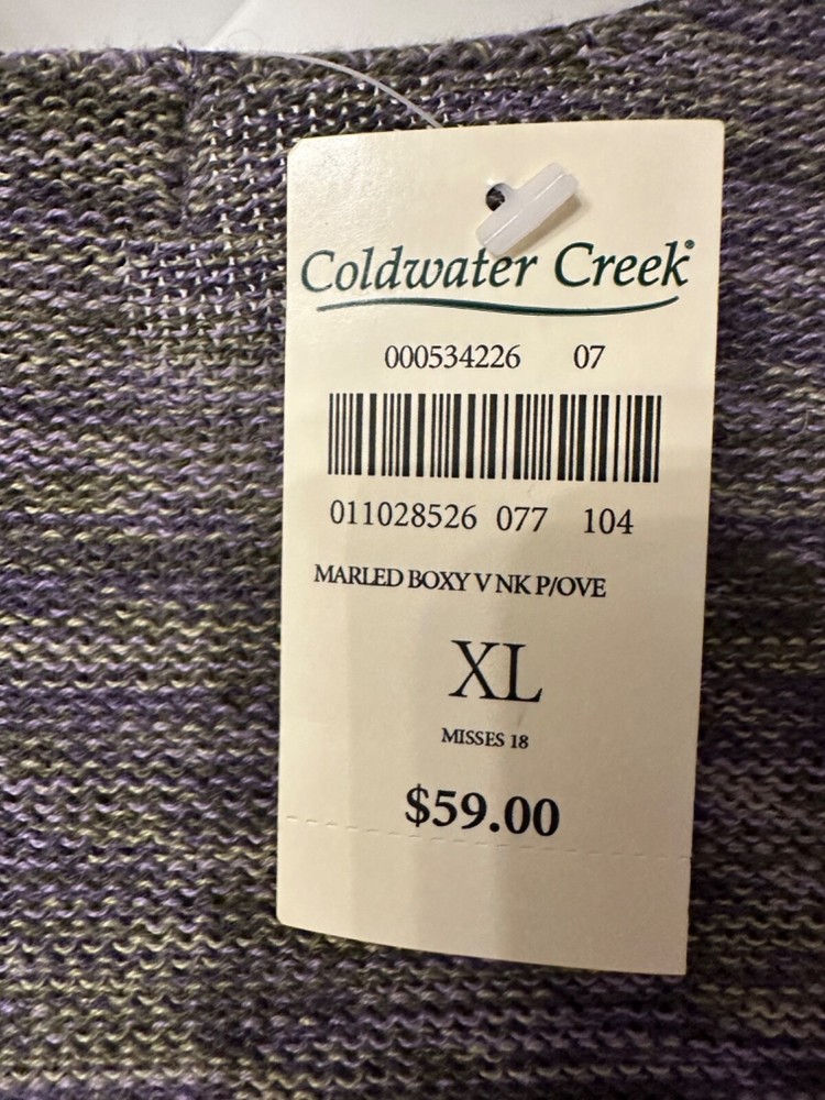 NWT Coldwater Creek Size XL Marled Boxy V neck Pullover Sweater