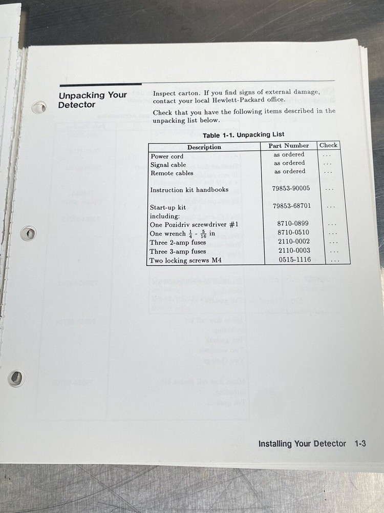 Hewlett Packard HP 1050 Variable Wavelength Detector - Users Guide / Manual