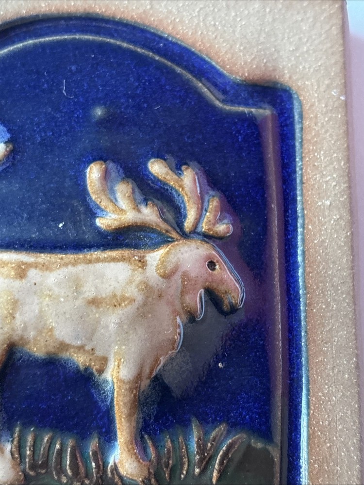 ~Moose Crescent Moon ~ Tile Handmade Stoneware 4”x3.75 “