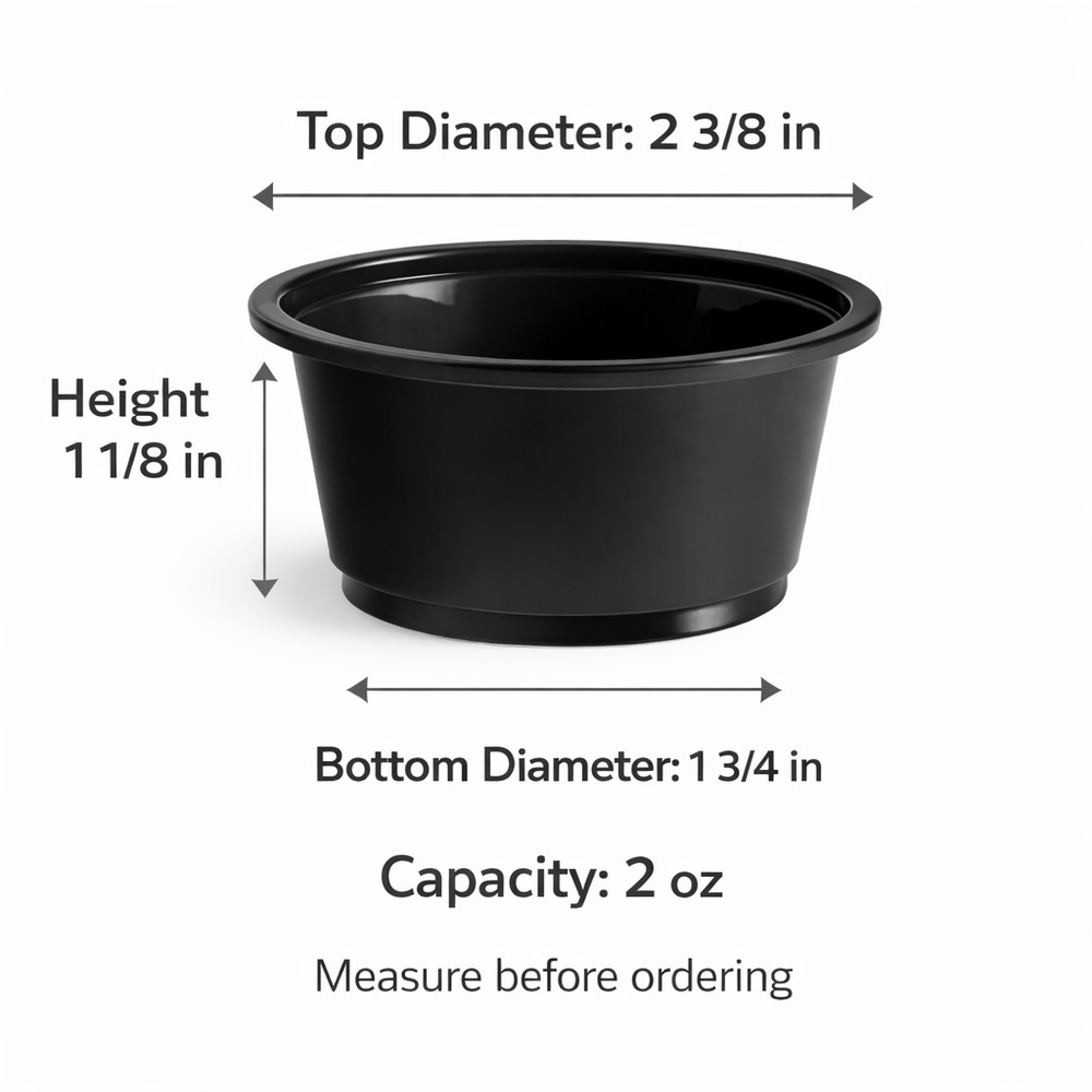 Choice Black Plastic Souffle Cup / Portion Cup - 2 oz. - 2,500/Case