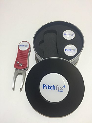 Pitchfix Divot Tool Round Tin with 3 markers, RED