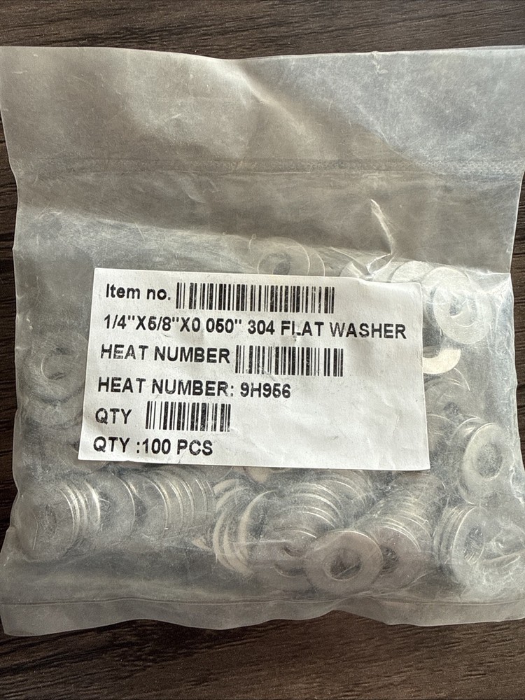 1/4 stainless steel flat washers-pack 100 Quantity-