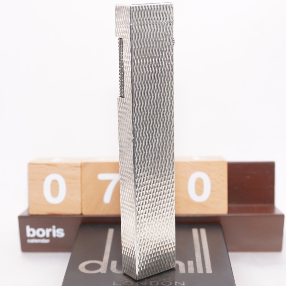 Dunhill Lighter LONGBOY Silver Diamond Pattern _Ultrasonically Cleaned_Working