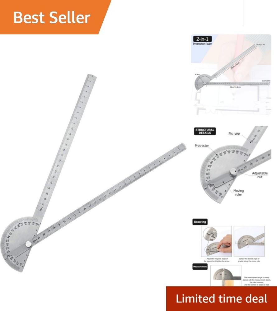Versatile 2-in-1 Adjustable Angle Protractor & Ruler - Accurate Measurements
