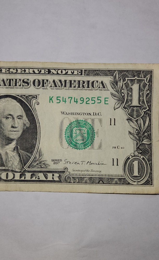 one dollar bill Serial Number K 54749255 E Error