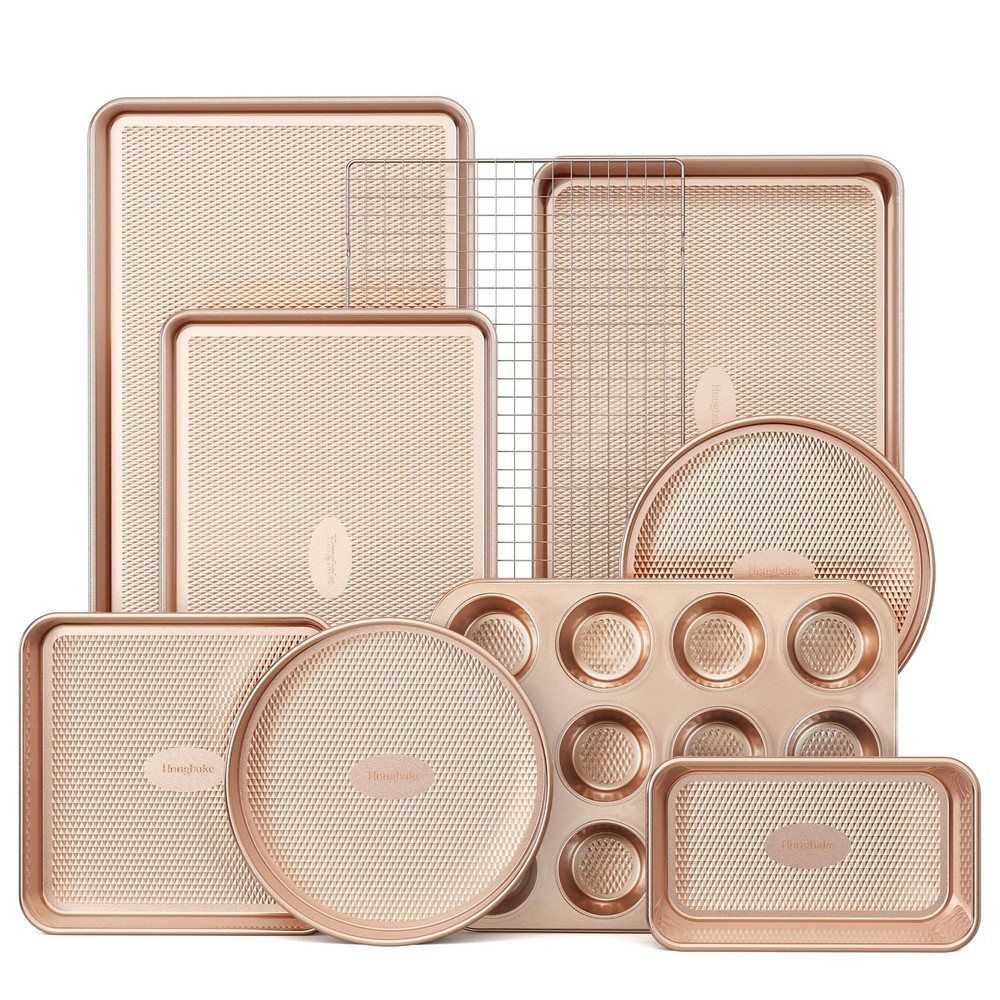 HONGBAKE 9-Piece Baking Pans Set Nonstick, Stackable Non Toxic Bakeware Sets wit