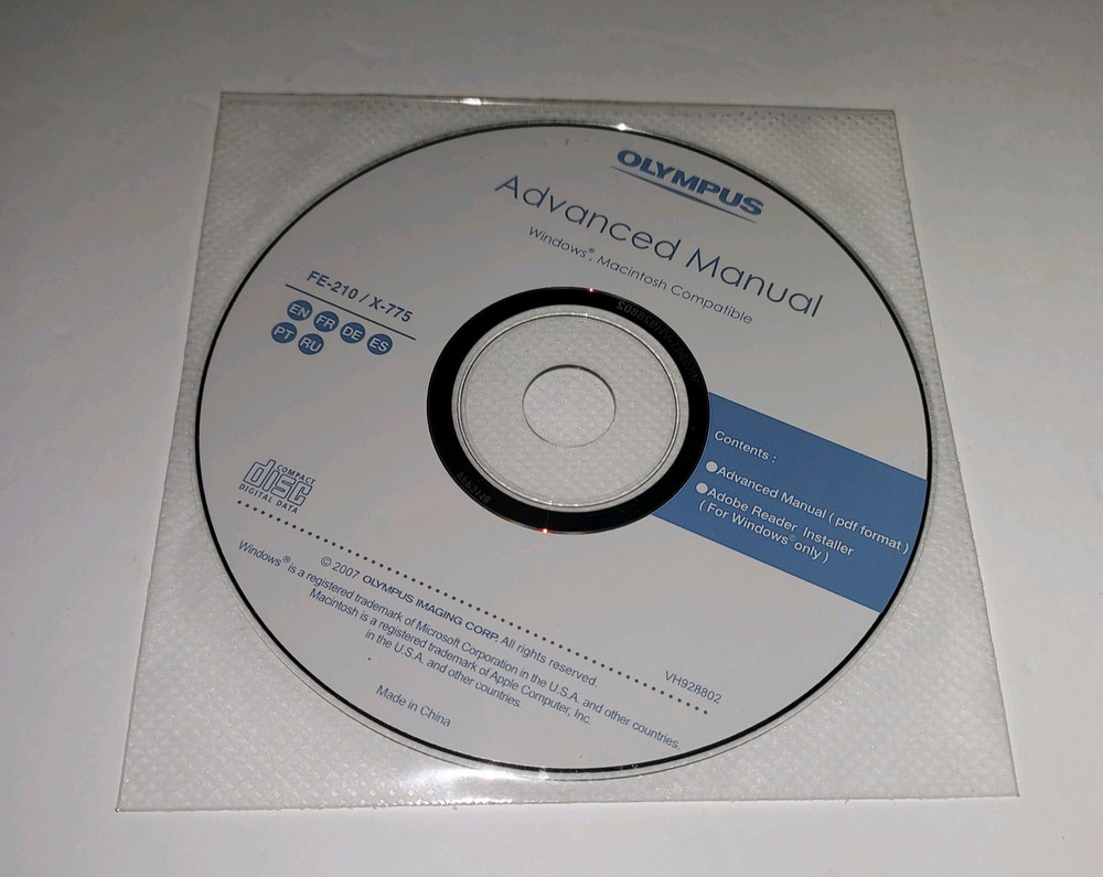 Olympus Advanced Manual FE-210 / X-775 Windows Mac 2007 CD