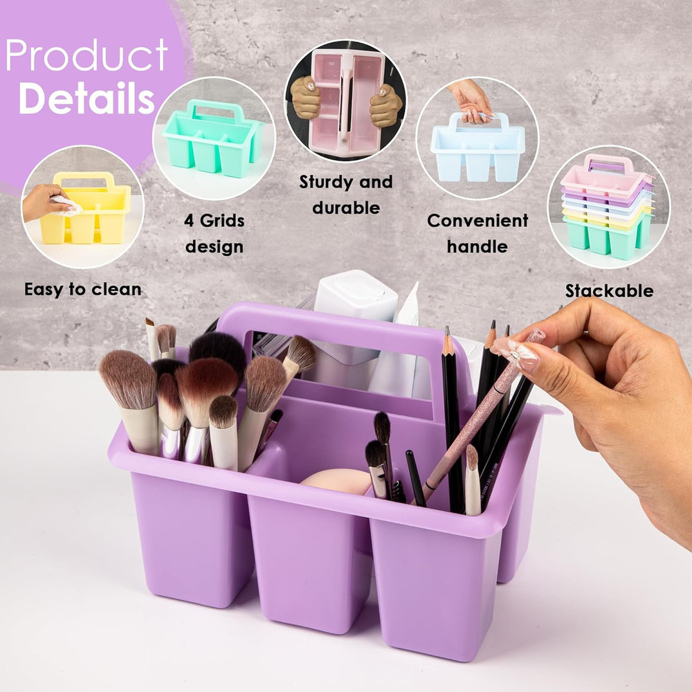 Plastic Caddy with Handle,Protable Classroom Craft Caddy, 6-Pack Storage Caddy f