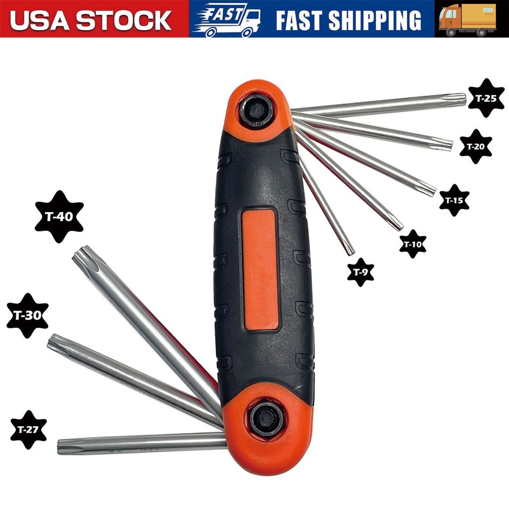 8pc Folding Locking Torx Hex Key Allen Wrench Driver Set Tamper Resistant